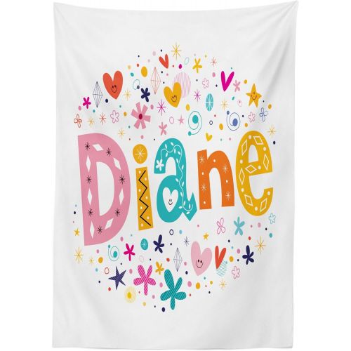 Ambesonne Diane Outdoor Tablecloth, Arrangement of Letters Baby Girl Name with Geometric Shapes Circles Rhombuses, Decorative Washable Picnic Table Cloth, 58 X 120, Multicolor