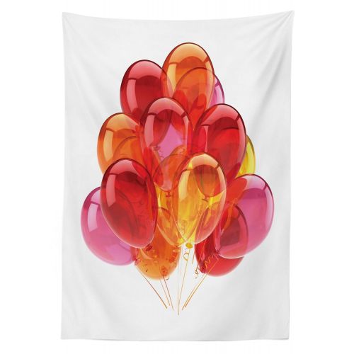  Ambesonne Orange and Pink Outdoor Tablecloth, Festive Warm Colored Balloons with Swirls Celebration Themed Composition, Decorative Washable Picnic Table Cloth, 58 X 104 Inches, Mul