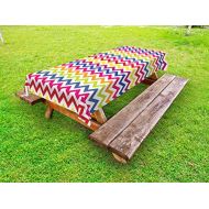 Ambesonne Chevron Outdoor Tablecloth, Chevron Pattern Colorful Rainbow Inspired Festive Fun Enjoyment Artistic Design, Decorative Washable Picnic Table Cloth, 58 X 104 Inches, Mult