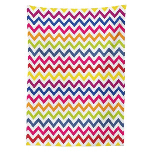  Ambesonne Chevron Outdoor Tablecloth, Chevron Pattern Colorful Rainbow Inspired Festive Fun Enjoyment Artistic Design, Decorative Washable Picnic Table Cloth, 58 X 104 Inches, Mult
