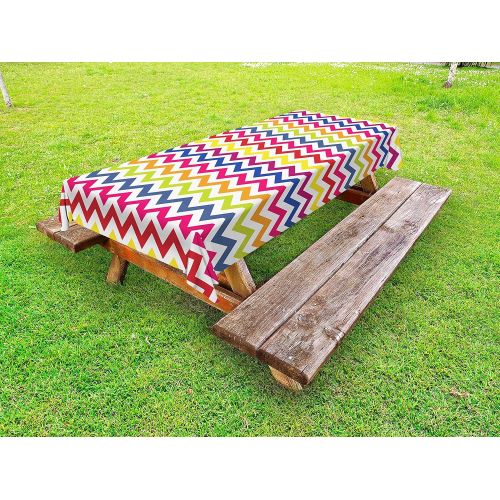  Ambesonne Chevron Outdoor Tablecloth, Chevron Pattern Colorful Rainbow Inspired Festive Fun Enjoyment Artistic Design, Decorative Washable Picnic Table Cloth, 58 X 104 Inches, Mult