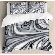 Ambesonne Abstract Duvet Cover Set, Mix of White and Black Hallucinatory and Surreal Liquid Marble Graphic Artwork, Decorative 3 Piece Bedding Set with 2 Pillow Shams, King Size, G