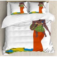 Ambesonne Beach Duvet Cover Set, Tropic Sandy Beach with Horizon at The Sunset and Coconut Palm Trees Summer Photo, Decorative 3 Piece Bedding Set with 2 Pillow Shams, Queen Size,