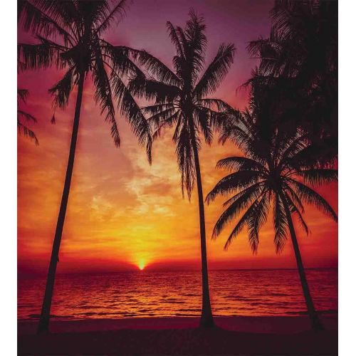  Tropical Decor Duvet Cover Set by Ambesonne, Sunset Tropical Beach Palm Trees Peaceful Ocean Evening View Resort, 2 Piece Bedding Set with 1 Pillow Sham, Twin / Twin XL Size