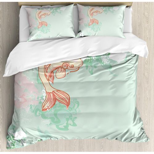  Ambesonne Flamingo Duvet Cover Set, Flock of Caribbean Flamingos Over Lake and Birds Abstract Dreamy Reflection Print, Decorative 3 Piece Bedding Set with 2 Pillow Shams, King Size