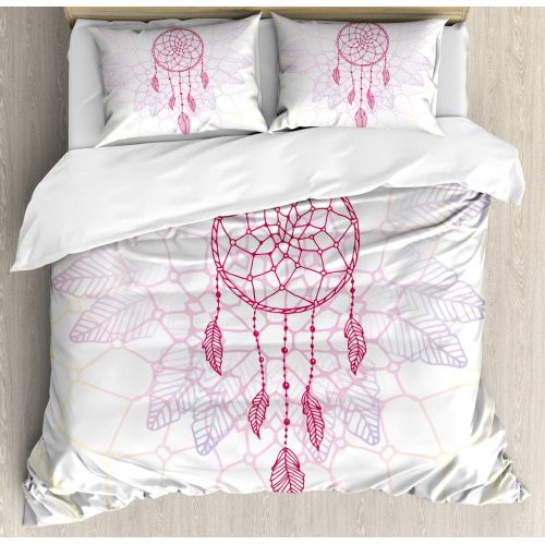  Ambesonne Hippie Duvet Cover Set, Style Dream Catcher Concept Artwork Vintage, Decorative 3 Piece Bedding Set with 2 Pillow Shams, King Size, Yellow Pink