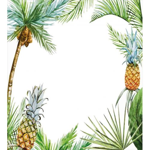  Ambesonne Pineapple Duvet Cover Set, Watercolor Tropical Island Style Border Print Exotic Fruit Palm Trees and Leaves, Decorative 3 Piece Bedding Set with 2 Pillow Shams, King Size