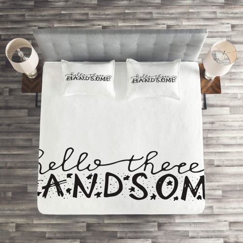  Ambesonne Hello Coverlet Set Twin Size, Hello There Handsome Typographic Text with Doodle Stars for Baby Boys Kids Birthday, 2 Piece Decorative Quilted Bedspread with 1 Pillow Sham