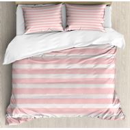 Ambesonne Stripe Duvet Cover Set Queen Size, Paint Brushstrokes in Horizontal Direction Pastel Color Pattern for Girls Kids, Decorative 3 Piece Bedding Set with 2 Pillow Shams, Pin