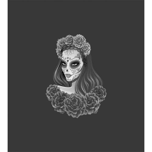  Ambesonne Day of The Dead Duvet Cover Set Queen Size, Gothic Young Girl in Calavera Make up Hairstyle with Roses, Decorative 3 Piece Bedding Set with 2 Pillow Shams, Charcoal Grey
