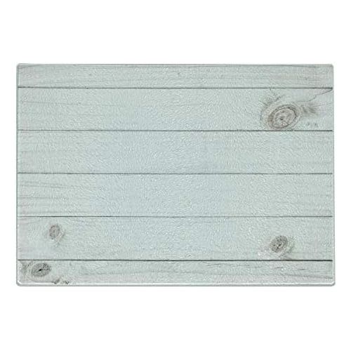  Ambesonne Grey and White Cutting Board, Wooden Planks Horizontal Lines Rustic Timber Soft Tone Oak Background House Image, Decorative Tempered Glass Cutting and Serving Board, Smal