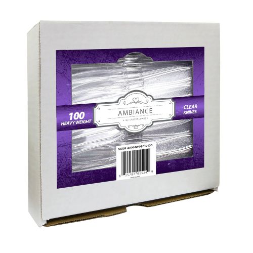  Ambiance By Crystalware Crystalware Heavy Weight Plastic Knives 100/box, Clear