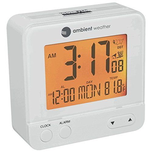  Ambient Weather WS-01-RC-8300-WHITE Atomic Travel Compact Alarm Clock and Color Changing Temperature Night Light