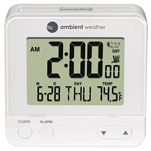  Ambient Weather WS-01-RC-8300-WHITE Atomic Travel Compact Alarm Clock and Color Changing Temperature Night Light