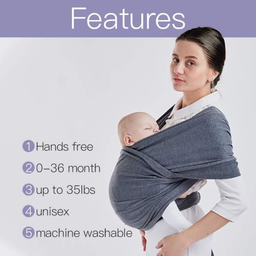  Amboch Baby Wrap Carrier Sling for 0-24 Months, Stretchy Bamboo Fabric, Soft Breathable Lightweight for Infants Hands Free Baby Wrap for Newborns and Infants up to 35 lbs. one Size (Grey)