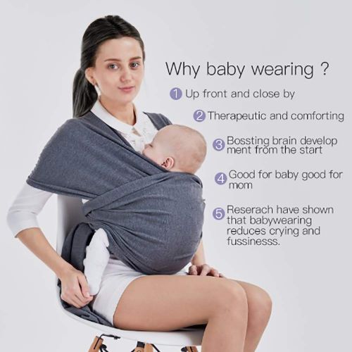  Amboch Baby Wrap Carrier Sling for 0-24 Months, Stretchy Bamboo Fabric, Soft Breathable Lightweight for Infants Hands Free Baby Wrap for Newborns and Infants up to 35 lbs. one Size (Grey)