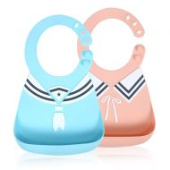 Amboch Silicone Feeding Bib for Infants and Toddlers Set of 2 - Waterproof Adjustable Snaps Baby Bibs for...