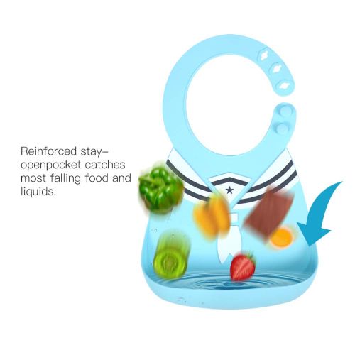  Amboch Silicone Feeding Bib for Infants and Toddlers Set of 2 - Waterproof Adjustable Snaps Baby Bibs for...