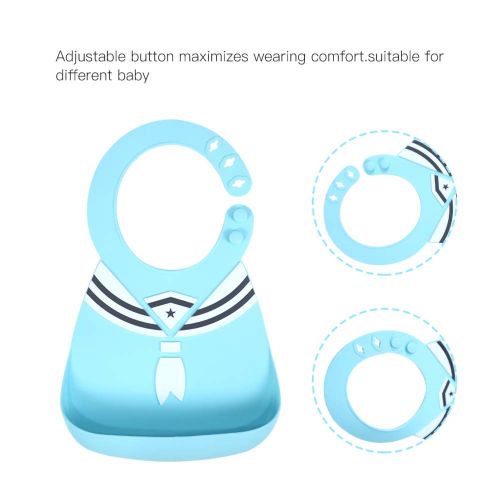  Amboch Silicone Feeding Bib for Infants and Toddlers Set of 2 - Waterproof Adjustable Snaps Baby Bibs for...