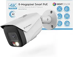 Amcrest UltraHD 4K (8MP) IP PoE AI Camera, FOV 129°, 49ft Color Nightvision, Security Outdoor Bullet Camera, Human & Vehicle Detection, Active Deterrent, 4K @15fps, IP8M-2796EW-AI (White)