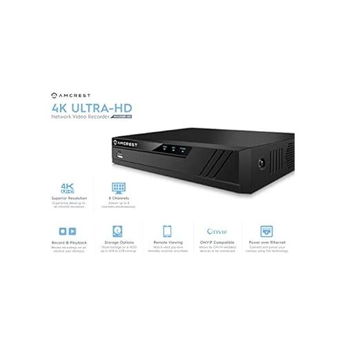  Amcrest NV4108E-HS 4K 8CH POE NVR (1080p/3MP/4MP/5MP/6MP/8MP/4K) POE Network Video Recorder - Supports up to 8 x 8MP/4K IP Cameras, 8-Channel PoE Supports up to 6TB HDD (Not Included) (Renewed)