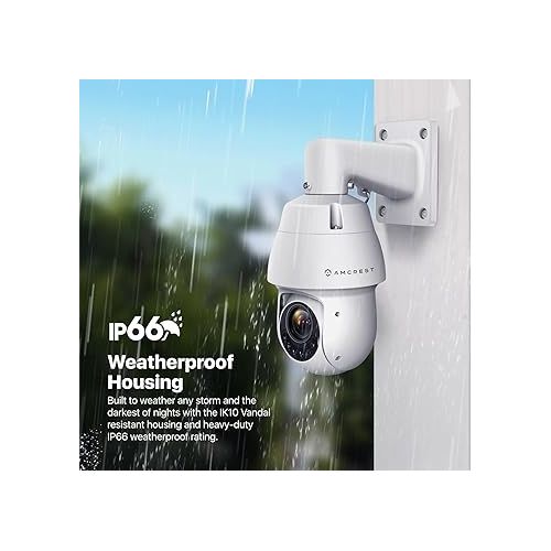  Amcrest 2MP Outdoor PTZ POE + IP Camera Pan Tilt Zoom (Optical 25x Motorized) POE+ Camera Security Speed Dome, CMOS Image Sensor, 328ft Night Vision, POE+ (802.3at) F1.6, IP66, IP2M-863EW-AI-V2