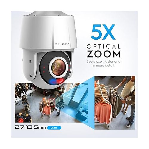 Amcrest 4MP Outdoor PTZ POE AI IP Camera Pan Tilt Zoom Security Speed Dome, 5X Motorized Optical Zoom, Human Detection, 98ft Night Vision, Tripwire & Intrusion, POE (802.3at) IP4M-S2112EW-AI