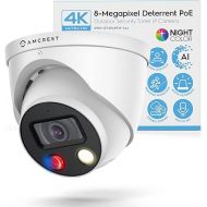 Amcrest UltraHD 4K (8MP) IP POE AI Camera, 4K @30fps, 98ft Night Color Vision F1.0, Security Outdoor Turret Camera, Vehicle & Human Detection, Active Deterrents, Built in Microphone, IP8M-DT3949EW-3AI