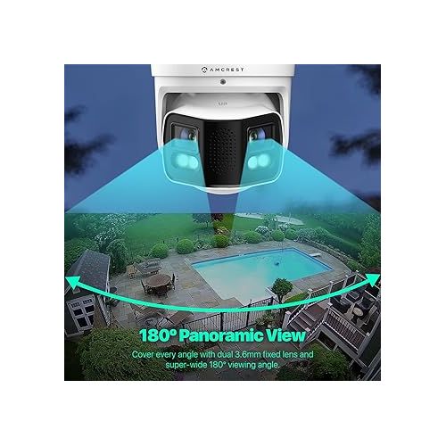  Amcrest Dual-Lens 4K (8MP) Outdoor Security POE Camera, 2 x 4MP Lenses PoE AI Turret IP Camera, 131ft Night Color, Human/Vehicle Detection, Panoramic 180° FOV, 2 x 4MP@25fps IP8M-FCT2999EW-AI (White)