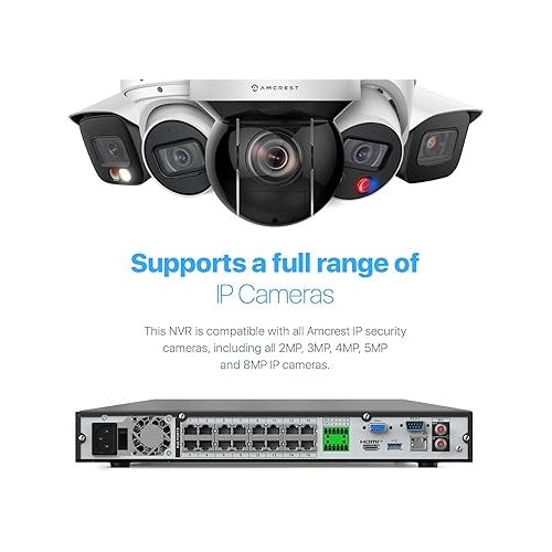  Amcrest 4K 32-Channel AI NVR (16-Port PoE) Smart NVR, Facial Recognition, Facial Detection & Vehicle Detection - Supports 32 x 4K IP Cameras, Supports up to 2 x 16TB HDD (Not Included) NV4232E-16P-EI