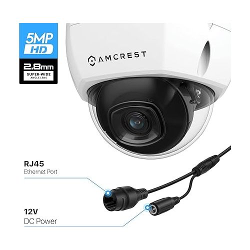  Amcrest UltraHD 4K (8MP) Outdoor Security POE IP Camera, 3840x2160, 98ft NightVision, 2.8mm Lens, IP67 Weatherproof, IK10 Vandal Resistant Dome, MicroSD Recording, White (IP8M-2493EW)