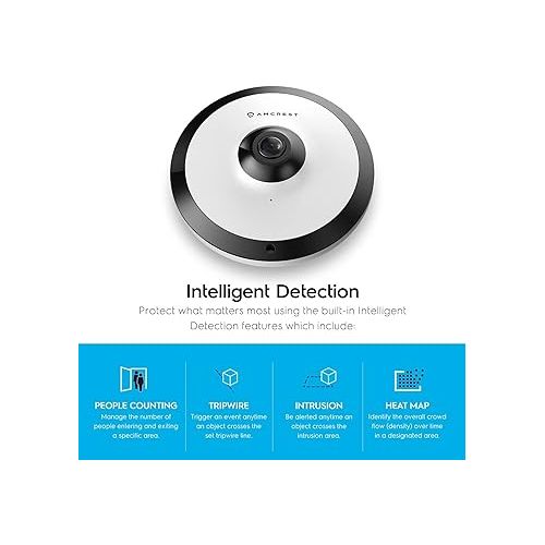  Amcrest Fisheye IP POE Camera, 360° Panoramic 5-Megapixel POE IP Camera, Fish Eye Security Indoor Camera, IVS Features and People Counting, MicroSD Recording, IP5M-F1180EW-V2 (White)