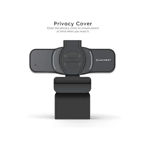  Amcrest 1080P Webcam with Microphone & Privacy Cover, Web Cam USB Camera, Computer HD Streaming Webcam for PC Desktop & Laptop w/Mic, Wide Angle Lens & Large Sensor for Superior Low Light (AWC201-B)