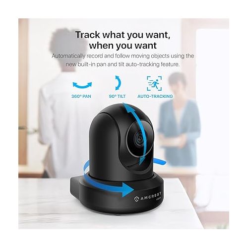  Amcrest 4MP ProHD Indoor WiFi , Security IP Camera with Pan/Tilt, Two-Way Audio, Night Vision, Remote Viewing, 4-Megapixel @30FPS, Wide 90° FOV, IP4M-1041B (Black)