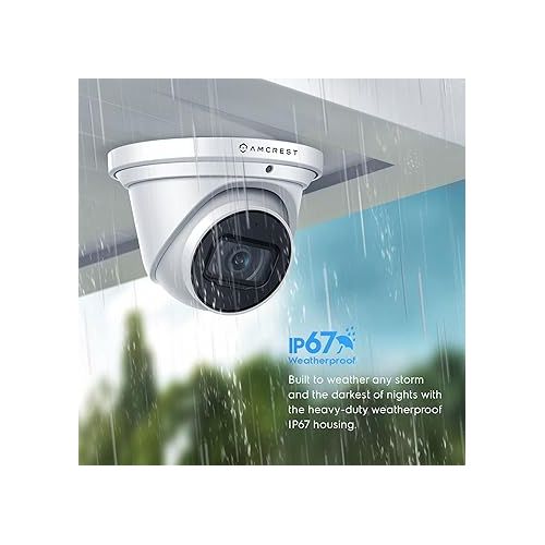  Amcrest 2-Pack UltraHD 4K (8MP) Outdoor Security IP Turret PoE Camera, 3840x2160, 98ft NightVision, 2.8mm Lens, IP67 Weatherproof, MicroSD Recording (256GB), White (2PACK-IP8M-T2599EW)