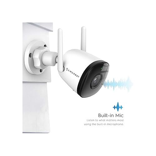  Amcrest 1080P WiFi Camera Outdoor, Smart Home 2MP Bullet IP Security Camera Outdoor Wireless, 98ft Nightvision, Built-in Mic, 102° FOV, 256GB MicroSD Storage (Sold Separately), ASH22-W (Wired Power)