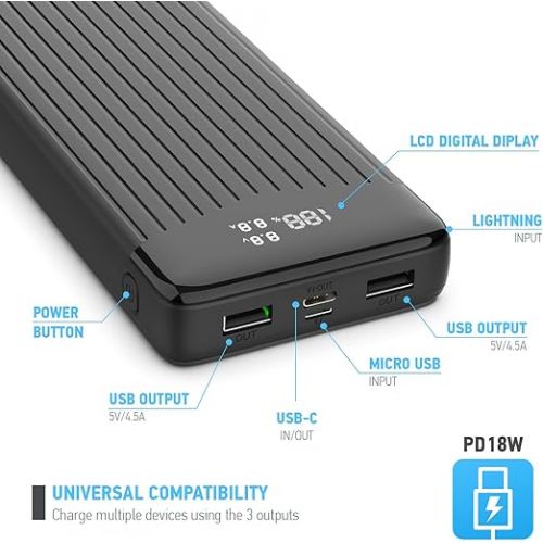  Amcrest USB C Power Bank, 26800mAh Portable Charger USB C, Power Bank Fast Charging 22W PD 3.0, Type C Battery Bank Powerbank with LED Display for Android & iOS Smartphone Devices, and More