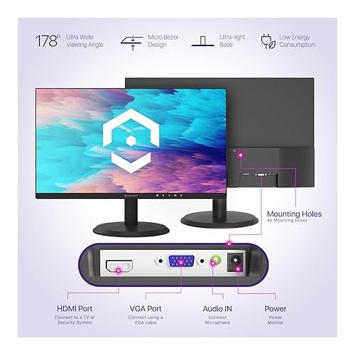  Amcrest 24/7 Surveillance Video Monitor Screen, 22 inch PC Computer NVR/DVR Monitor, 1080p FHD 60Hz with HDMI VGA, Micro Bezel Design, W-LED for Home Office, Monitor, Built-in Dual Speakers, AM-LM22