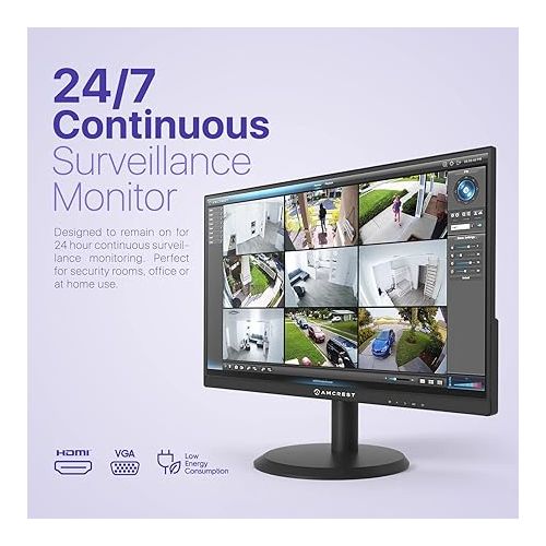  Amcrest 24/7 Surveillance Video Monitor Screen, 22 inch PC Computer NVR/DVR Monitor, 1080p FHD 60Hz with HDMI VGA, Micro Bezel Design, W-LED for Home Office, Monitor, Built-in Dual Speakers, AM-LM22