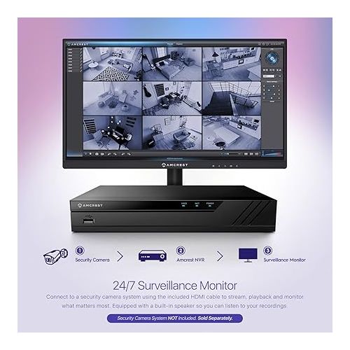  Amcrest 24/7 Surveillance Video Monitor Screen, 22 inch PC Computer NVR/DVR Monitor, 1080p FHD 60Hz with HDMI VGA, Micro Bezel Design, W-LED for Home Office, Monitor, Built-in Dual Speakers, AM-LM22