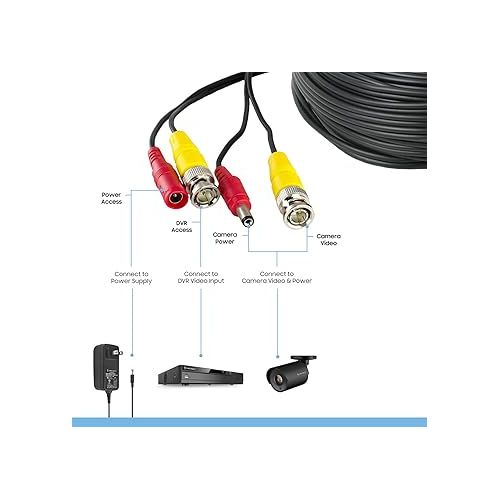  Amcrest 100 Feet Pre-Made All-in-One Siamese BNC Video and Power CCTV Security Camera Cable with Two Female Connectors for 960H & HD-CVI Camera and DVR (SCABLEHD100B)