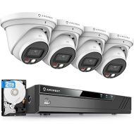 Amcrest 4K Security Camera System, 4K 8CH PoE NVR, (4) x 4K Night Color Turret POE IP Cameras, Active Deterrent, Pre-Installed 2TB Hard Drive, NV4108E-2779EW4-2TB (White)