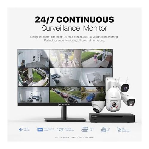  Amcrest 24/7 Surveillance Video Monitor Screen, 24 inch PC Computer NVR/DVR Monitor, 1080p FHD 60Hz with HDMI VGA, Micro Bezel Design, W-LED for Home Office, Monitor, Built-in Dual Speakers, AM-LM24