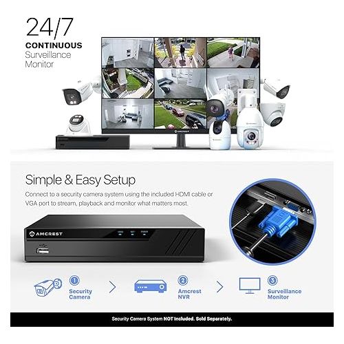  Amcrest 24/7 Surveillance Video Monitor Screen, 24 inch PC Computer NVR/DVR Monitor, 1080p FHD 60Hz with HDMI VGA, Micro Bezel Design, W-LED for Home Office, Monitor, Built-in Dual Speakers, AM-LM24