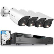 Amcrest 5MP Security Camera System, 4K 8CH PoE NVR, (4) x 5-Megapixel Night Color Bullet POE IP Cameras, Active Deterrent, Pre-Installed 2TB Hard Drive, NV4108E-B1276EW4-2TB (White)