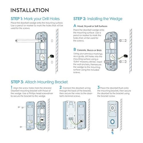  Amcrest Doorbell Adjustable Angle Mount Compatible with Amcrest SmartHome Doorbell/WiFi Enabled Video Doorbell, Amcrest Bracket Wedge Kit/Adjustment Adapter/Mounting Plate/Wedge Kit (AD110-WEDGE)