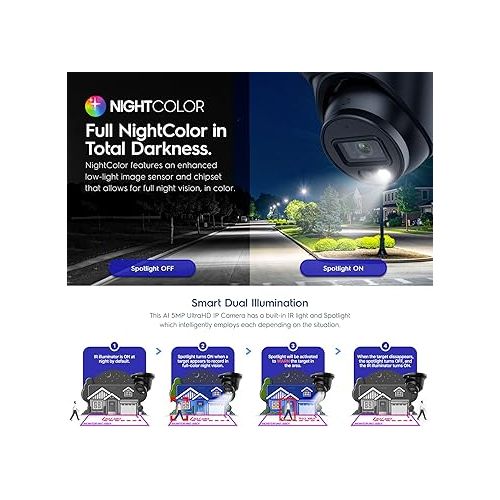  Amcrest 4PACK 5MP IP PoE AI Camera w/ 49ft Color Night Vision, Security Outdoor Turret Camera, Built-in Mic, 4X 100ft Cat6E Cable, Active Deterrent, 129° FOV, 5MP@20fps IP5M-T1277EB4-CAT6E100FT4 Black