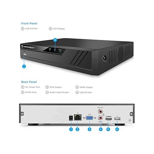  Amcrest 4K 16CH NVR (1080p/3MP/4MP/5MP/8MP) Network Video Recorder - Supports up to 16 x 8MP/4K IP Cameras, 16-Channel Supports up to 10TB HDD (Not Included) NV4116-A2