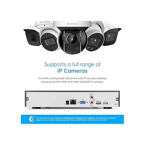  Amcrest 4K 16CH NVR (1080p/3MP/4MP/5MP/8MP) Network Video Recorder - Supports up to 16 x 8MP/4K IP Cameras, 16-Channel Supports up to 10TB HDD (Not Included) NV4116-A2