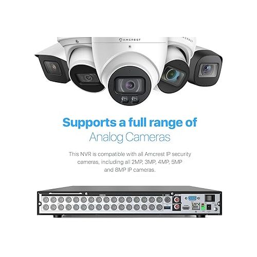  Amcrest 4K UltraHD 32 Channel AI DVR Security Camera System Recorder, 8MP Security DVR for Analog Security Cameras & Amcrest IP Cameras, AI Smart DVR, HDD & Cameras NOT Included (AMDV5232-I3)